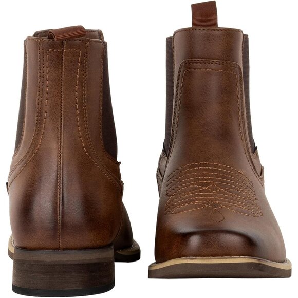 ⚡Men\'s Brown Ankle Cowboy Boots Square Toe Chelsea Casual Retro Stylish Boots main image 3
